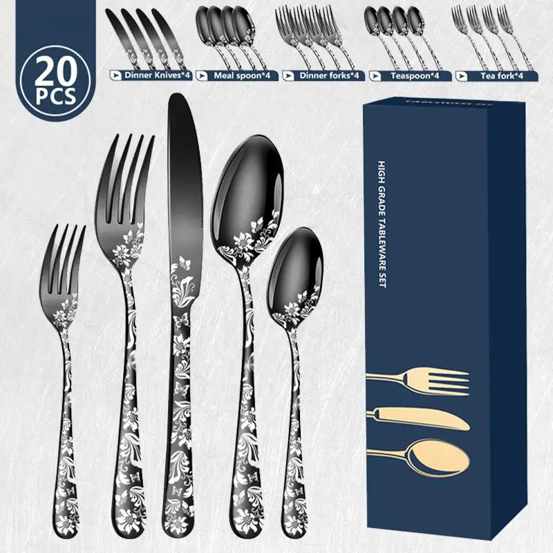 

Patterned Stainless Steel Cutlery - Elevate Your Dining Experience with Our Exquisite 5 Piece and 20 Piece Set Cutlery Collecti