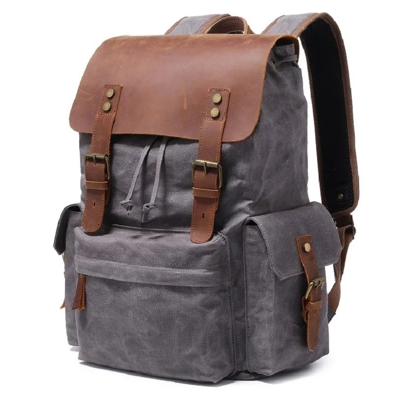 

Top Luxury Canvas Leather Unisex Backpacks Large Capacity Waterproof Vintage Daypacks Retro School Bags for Teenager Mochia