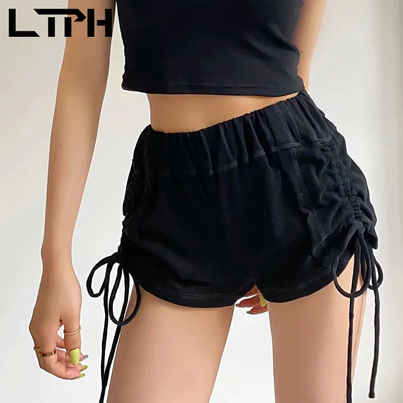 LTPH high waist side drawstring elastic shorts women solid loose casual streetwear bottoms joggers short pants 2023 summer new