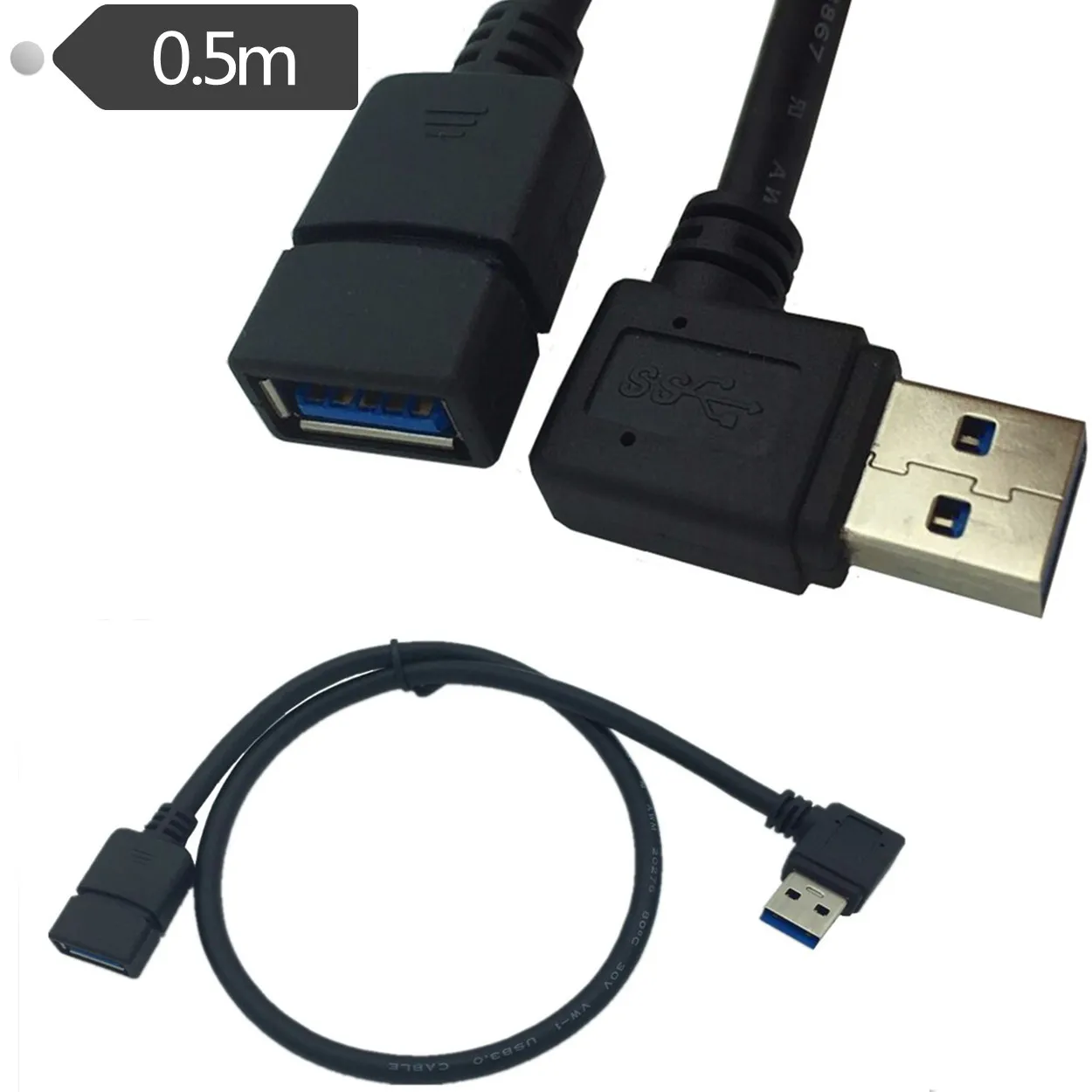 Купи USB3.0 data cable USB extension cable AM-AF AM right bend 90 degree elbow extension cable data cable 0.5M за 114 рублей в магазине AliExpress