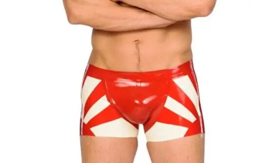 

Latex Rubber Weiß&Rot Niedrige Taille Boxershorts Tight Höschen 0.4mm Party S-XXL