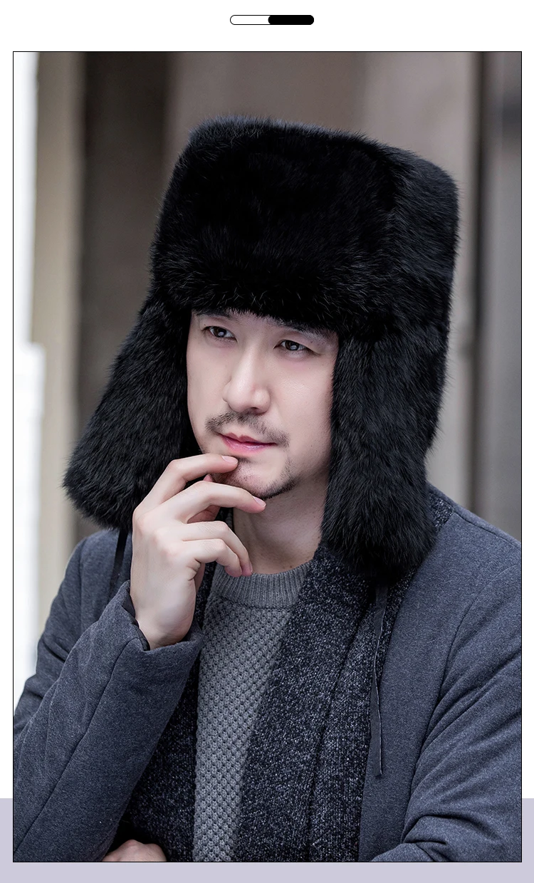 Модные шапки шапка из кроличьего меха Мужская зимняя шапка-бомбер 100%