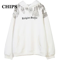 chips 2022 autumn winter anime ghost hand printed hoodies harajuku streetwear hip hop couple hoodies plush unisex sweatshirts