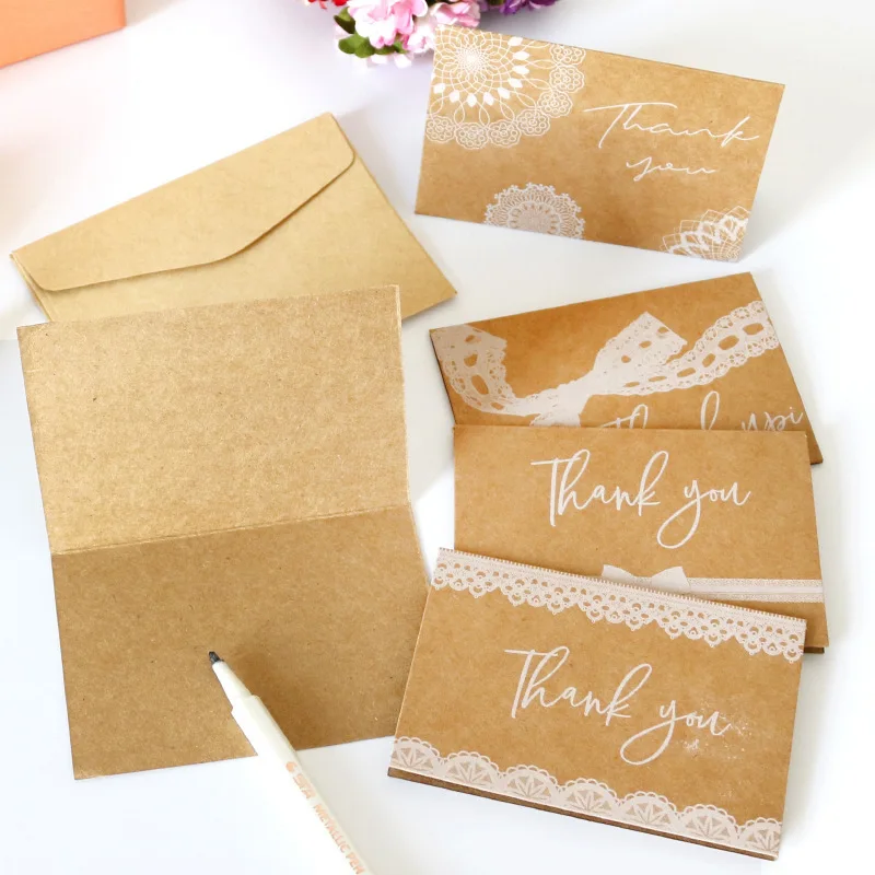 

6pcs Thank You Cards Birthday Wedding Invitation Card and Envelopes Stickers Greeting Paper Postcards Festival Party Supplies