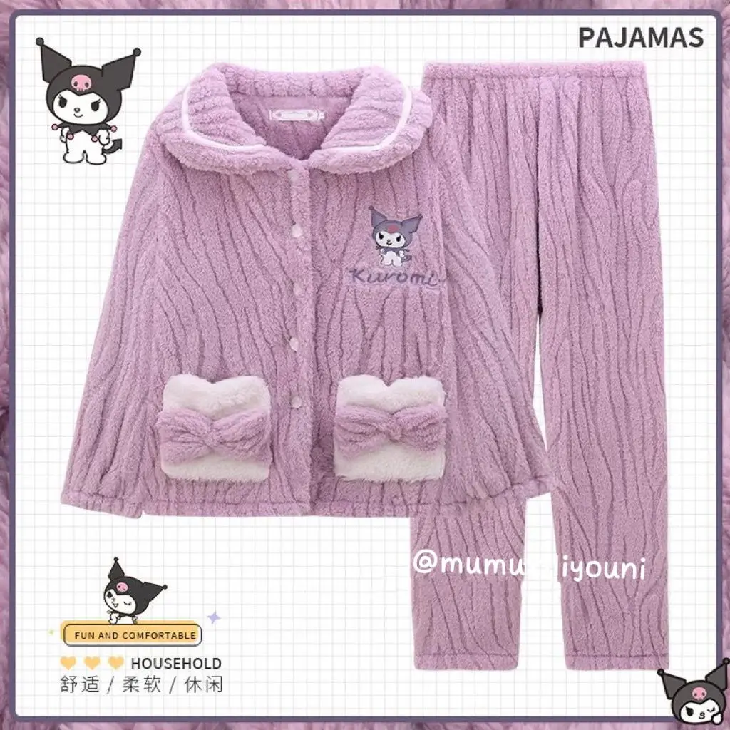 

Sanrio Mymelody Purin Cinnamoroll понравико Kuromi милая плюшевая Пижама женская новая осенне-зимняя Утепленная зимняя домашняя одежда