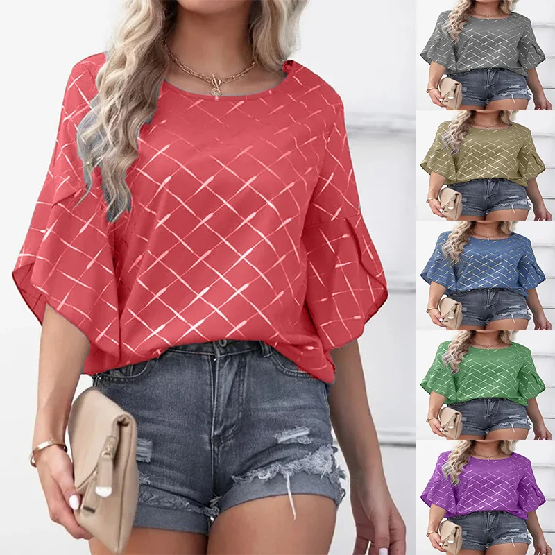 

Spring And Summer New Women's Casual Short Sleeve T-Shirt Loose Panel Pullover 2023 Fashion Round Neck Print Comfortable Top