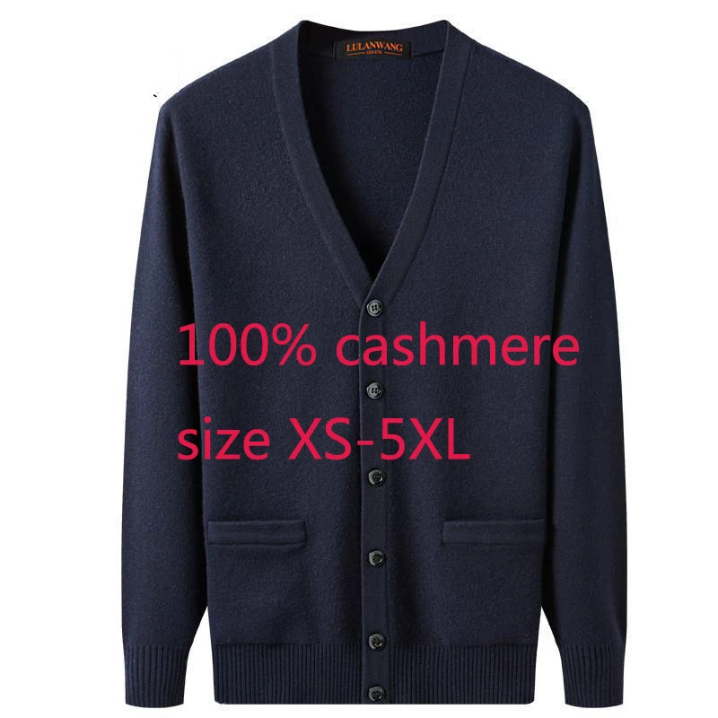 

New Arrival High Quality Men 100% Cashmere Thickened Jacket Sweater Casual Computer Knitted V-neck Cardigan Men Plus Size XS-5XL