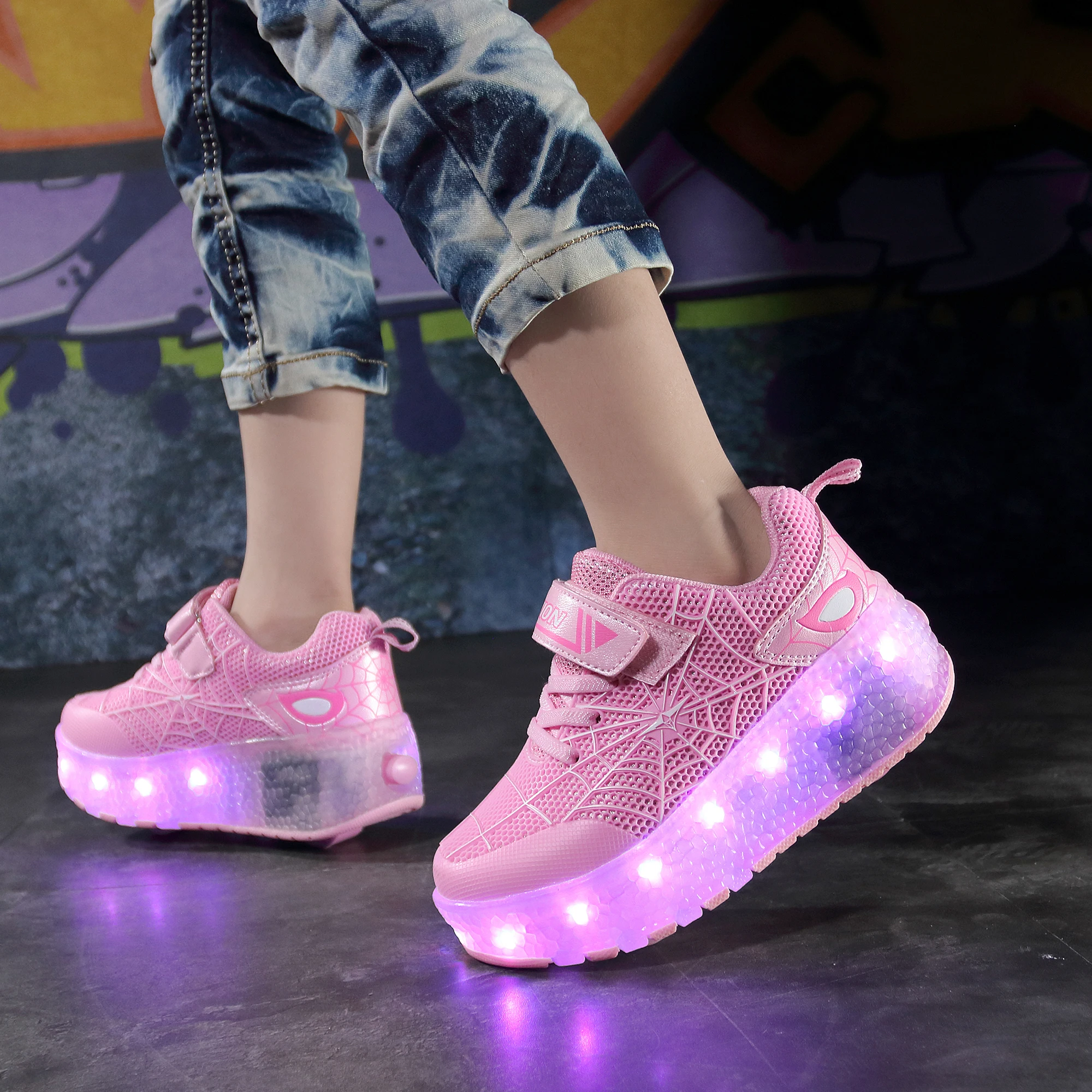 USB Charging Children Roller Skate Casual Shoes Boys Girl Automatic Jazzy LED Lighted Flashing Kids Glowing Sneakers with Wheels |