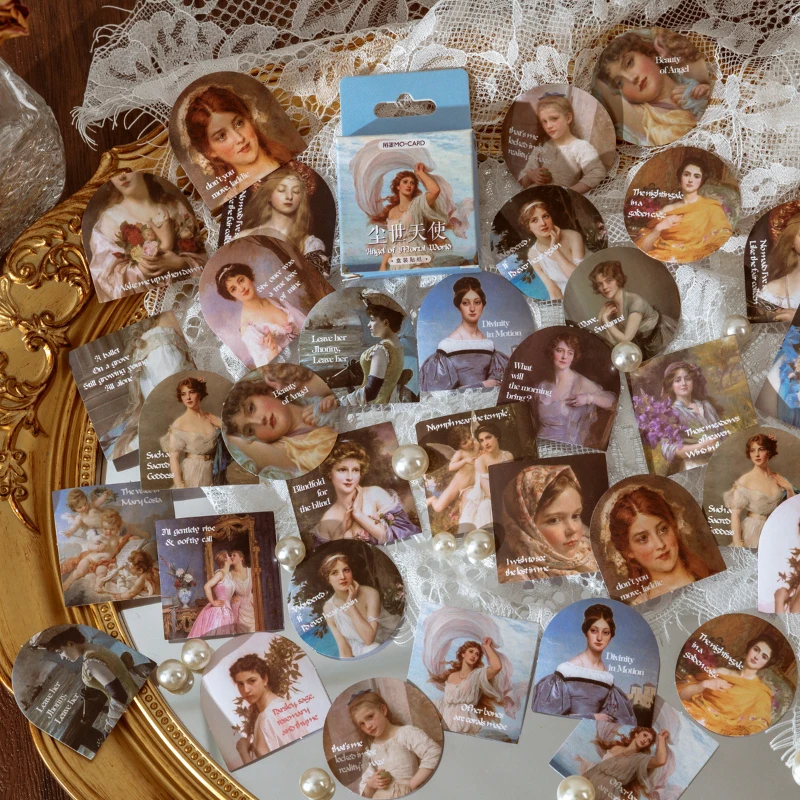 

46pcs Stickers Retro European Girl Character Angel Stationery DIY Scrapbook Planner Decorative Package Pretty Lady Hanandicraft