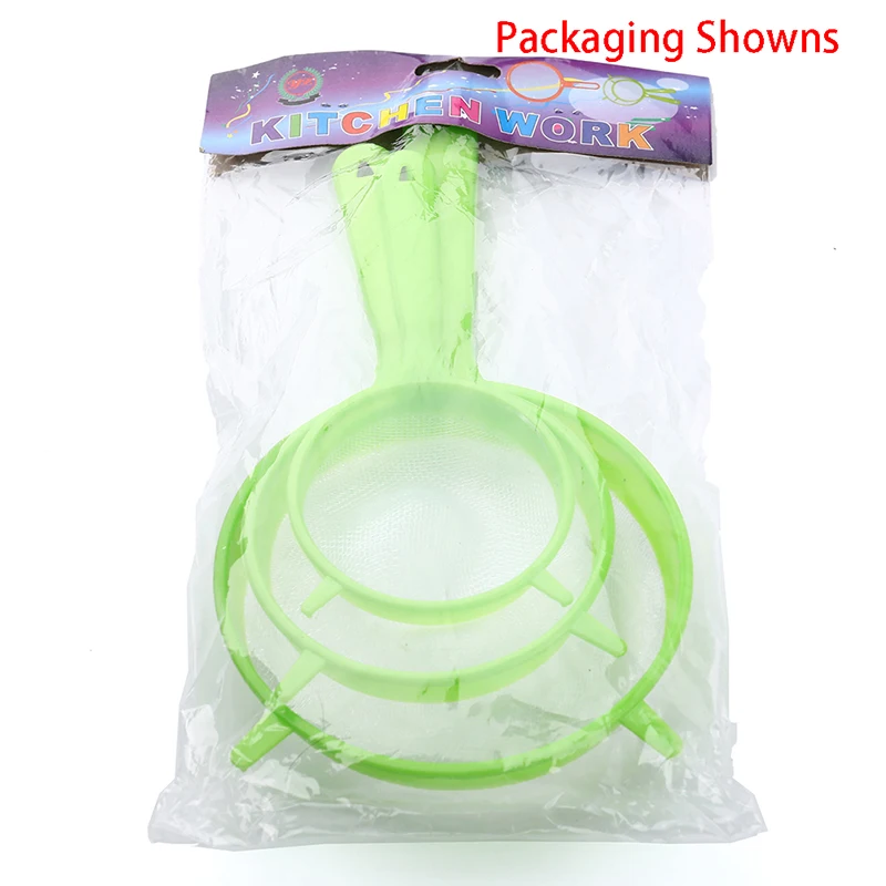 

3Pc Plastic Fine Mesh Scoop Strainer Colander Flour Sieve With Handle Juice Tea Strainer Tool Kitchen Accessories