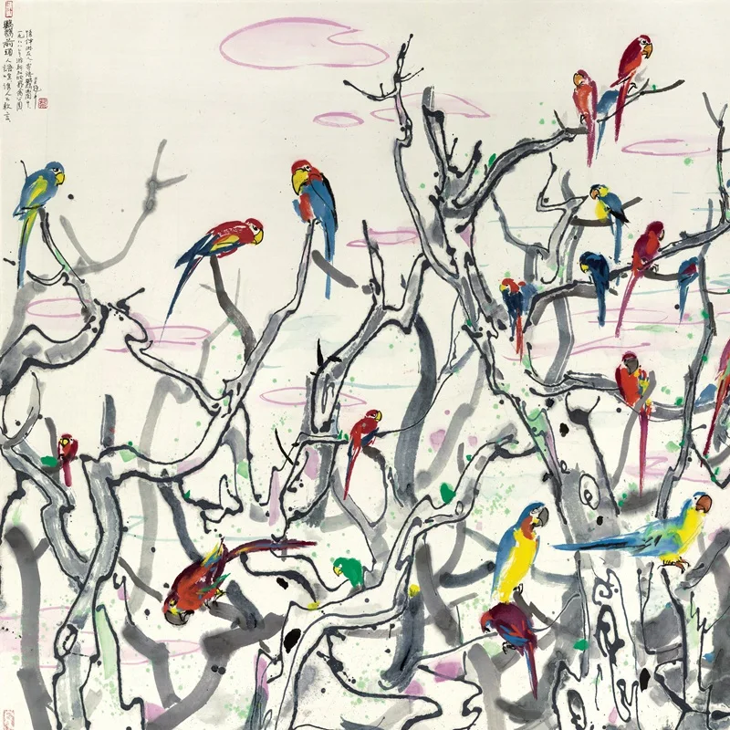 Мастер современного искусства у гунчжун попугай Рай китайская живопись гунби