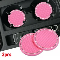 2pcs car bling cup holder insert rhinestone coasters auto interior accessories car styling pink anti slip drinks pads 7cm