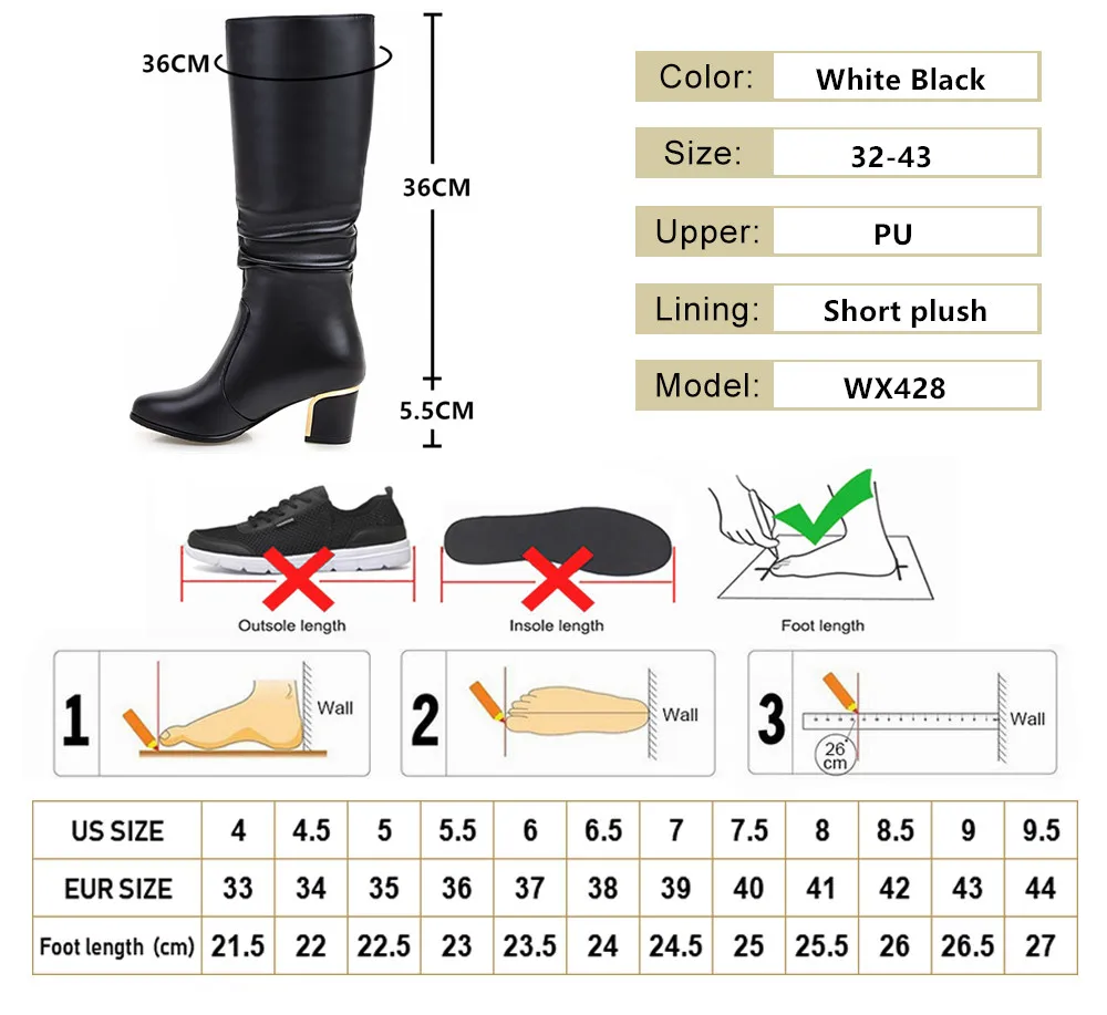 Fashion Brand PU Leather Women Ankle Boots Sexy Pointed Toe Western Cowboy Shoes Ladies Knee-High Chunky Wedges Botas Mujer32-43