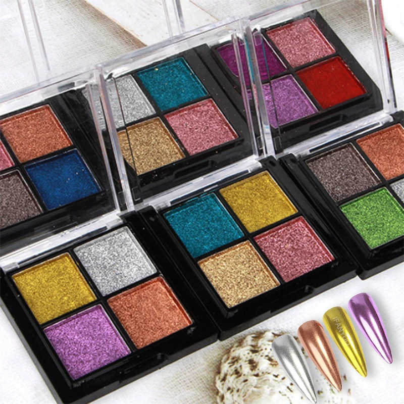 

4/6 Colors Solid Nail Mirror Powder Palette Chrome Nail Powders - 6 Colors Solid Chrome Nail Powders Mirror Finish Palette