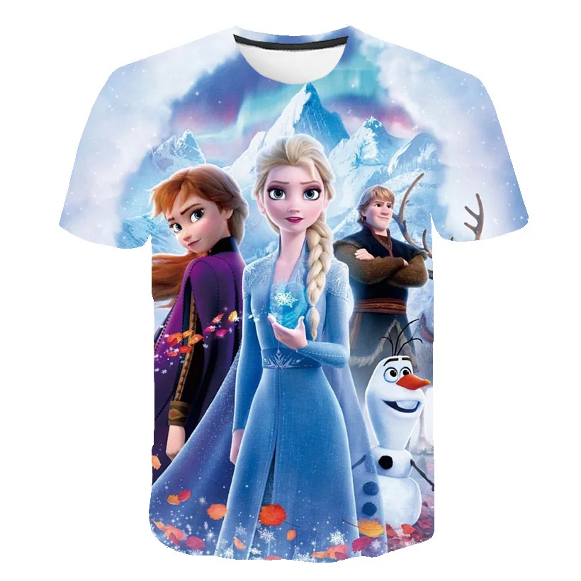 2022 Frozen Girls T-Shirts Summer Kids Cartoon T Shirts Kids Polyester Tops Tee-shirt Elsa Anna Cute Girls Tops Tees 1-14 Years