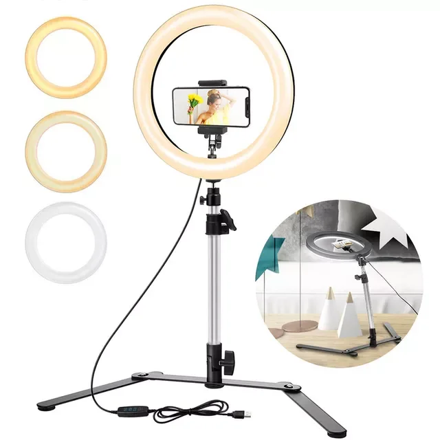 

inch LED Selfie Ring Light With Stand Phone Ring Lamp Desk Photography Lights for Makeup Youtube TikTok Video Ringlight