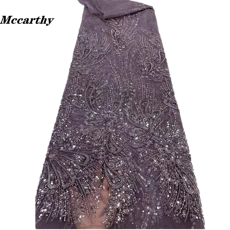 

Mccarthy Luxurious African Net Mesh Lace Fabric 2023 Beads Embroidery Sequins French Tulle Lace for Wedding Dress CD88250C