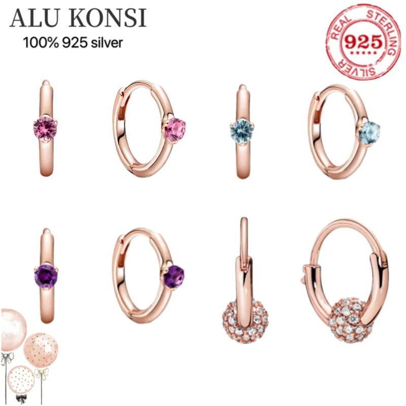 

2021 NEW original 100% 925 Sterling Silver pan Earring rose gold Crystal Studs Earring For Women Wedding Gift Fashion Jewelry