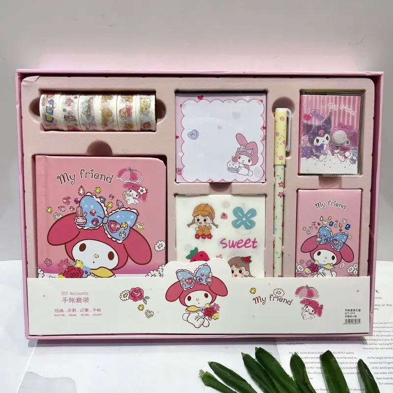 

1set Sanrio Melody Cinnamoroll Cartoon Handbook Set Combo Student Stationery Cute Girl Sticker Notepad School Student Gift Prize