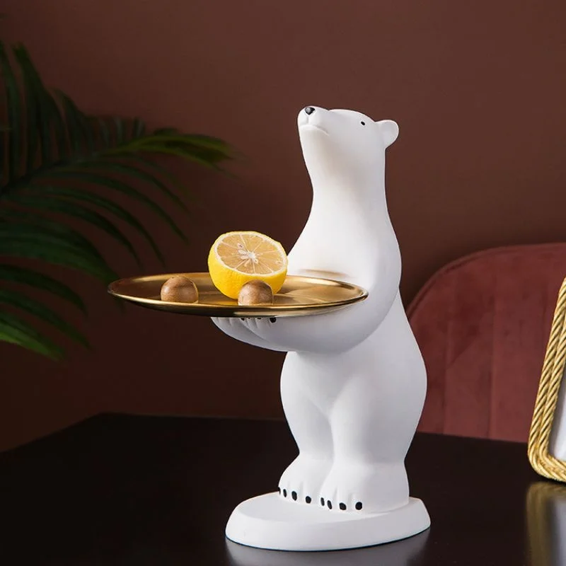 

Mini European White Resin Figurines for Interior Decoration Modern Polar Bear Tray Room Decor Articles Home
