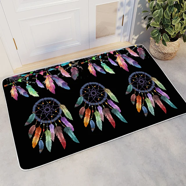 BlessLiving Dream Colorful Dreamcatcher Feather Small Carpet Toilet Kitchen Doormats Anti-Slip Floor Mats Area Rugs 1