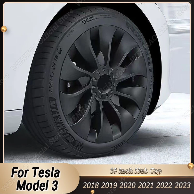 

4PCS Hub Cap Performance Replacement Wheel Cap 18 Inch Automobile Hubcap Full Cover Accessories for Tesla Model 3 2018-2023