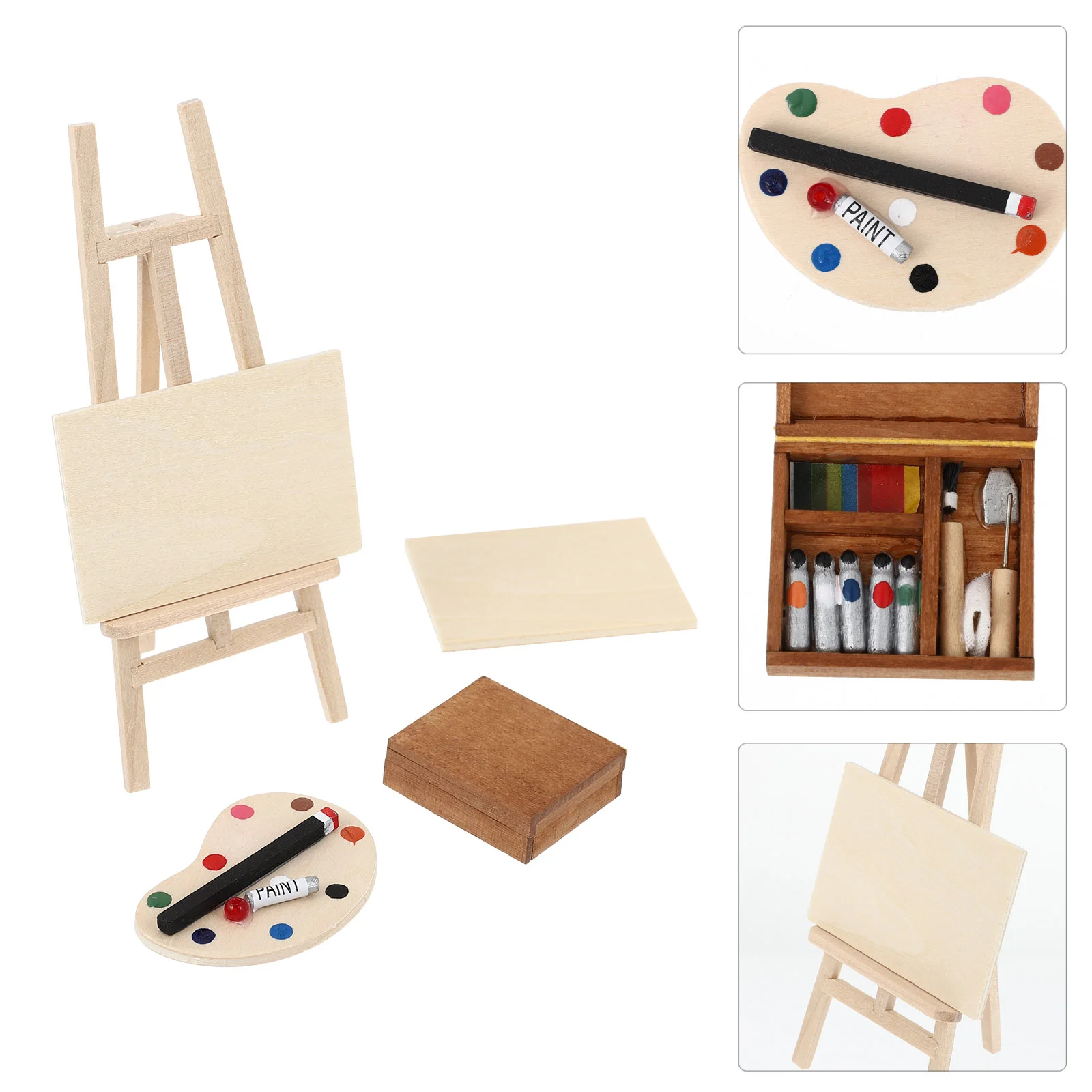 

4 Pcs Wooden Easel Drawing Board Mini Landscape Model House Furniture Decorate Palette Adornment