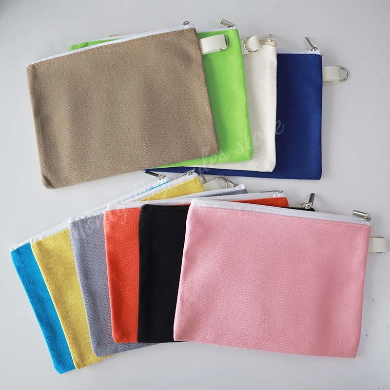 10PCS Canvas Cosmetic Bag With Zipper Multicolor Student Canvas Pencil Bag Blank DIY Craft Pouches Custom Logo Dropshipping