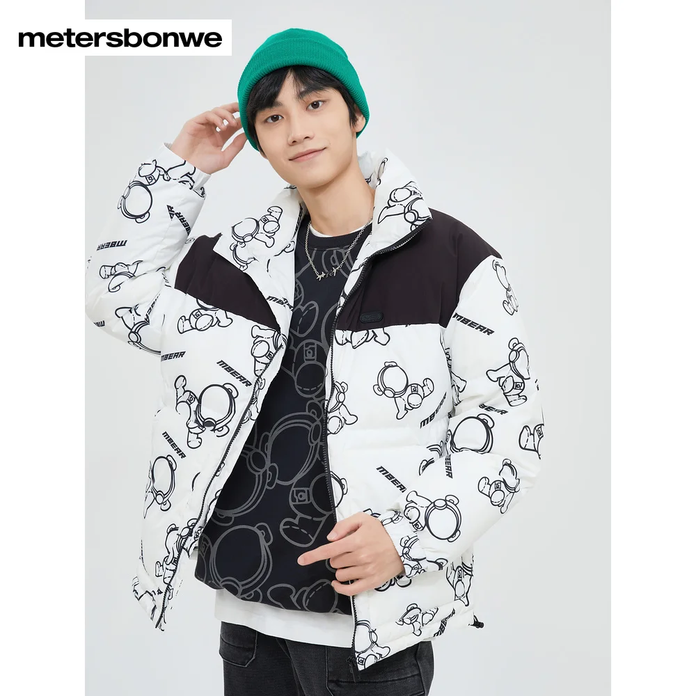 Metersbonwe Men's 22New Winter Contrasting Colors Stand Collar Down Jackets Loose Casual Thick Fashion Printed Over Warm Wear