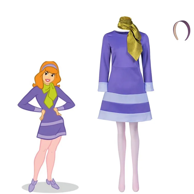 

Anime Daphne Blake Cosplay Costume Women Fantasy Purple Disguise Dress Suit For Girls Halloween Carnival Party Outfits