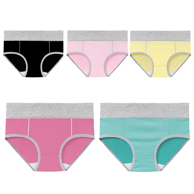 5-pack color matching cotton underpants with medium high waist and tight abdomen women's plus size briefs