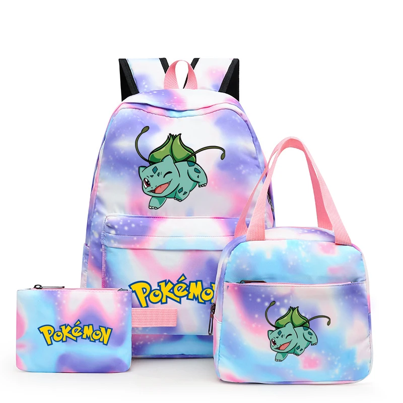 

3Pcs/set Anime Pokemon Pikachu Backpack with Lunch Bags Pencil Box for girl Back To School Bookbag Waterproof Student Rucksack