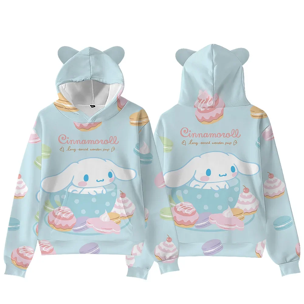 

3D New Sanrio Cinnamoroll Sanrio Cat Ears Hooded Digital Printed Hooded Sweatshirt for Adults and Children Kids Clothes Gir