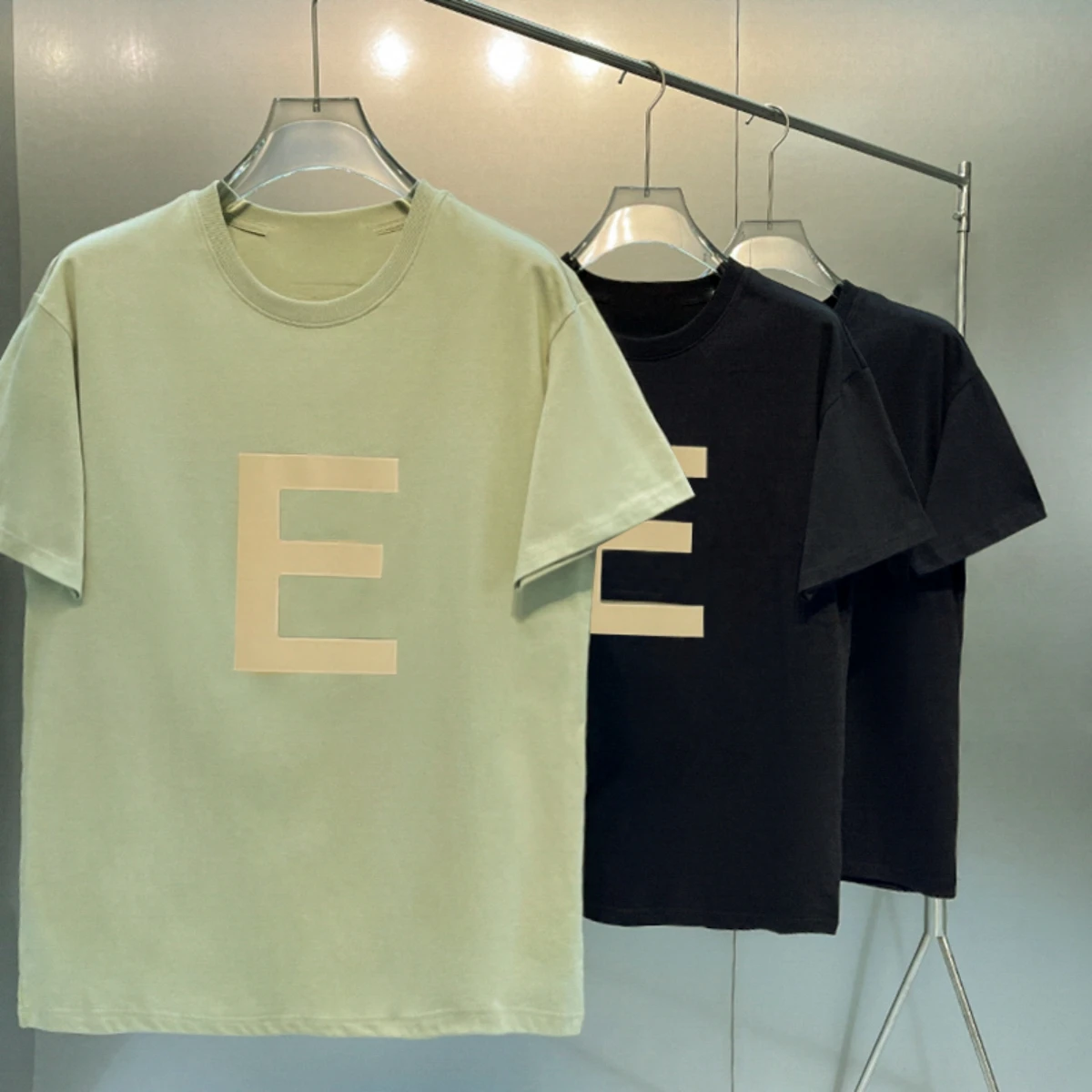 

Базовая футболка, Сезон 8, новинка, хлопковая футболка с надписью E, уличная Модная брендовая свободная футболка оверсайз в стиле хип-хоп унисекс с коротким рукавом