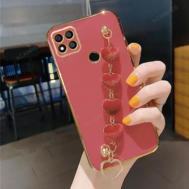 Redmi9c Love Heart Wrist Chain Silicone Case On For Xiaomi Redmi A1 Plus 9c Nfc 9 9a 10 10a 10c 9t Luxury Plating Cover Redmia1 4