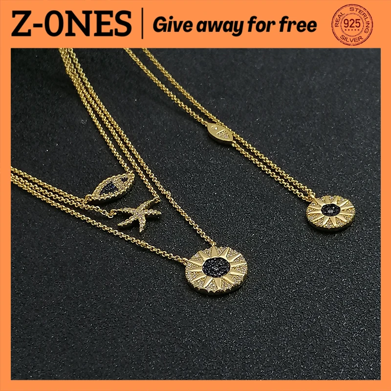 

s925 sterling silver marine life starfish pendant zircon golden compass necklace fashion luxury brand monaco jewelry gift