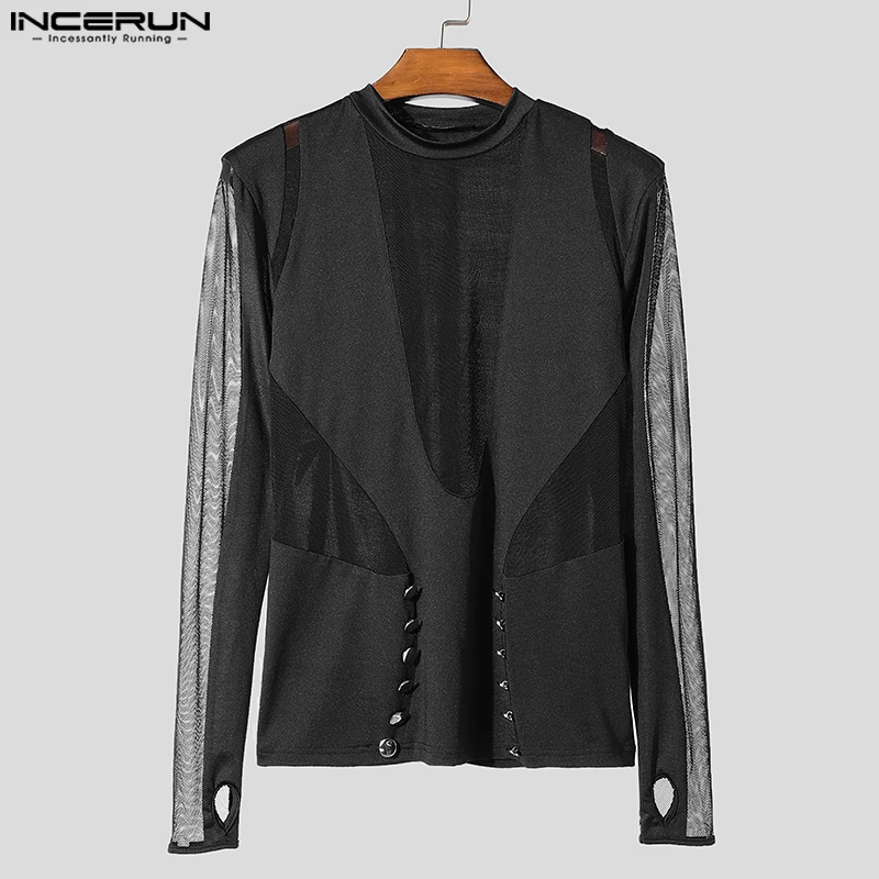 INCERUN топы в американском стиле сексуальная модная мужская сетчатая футболка