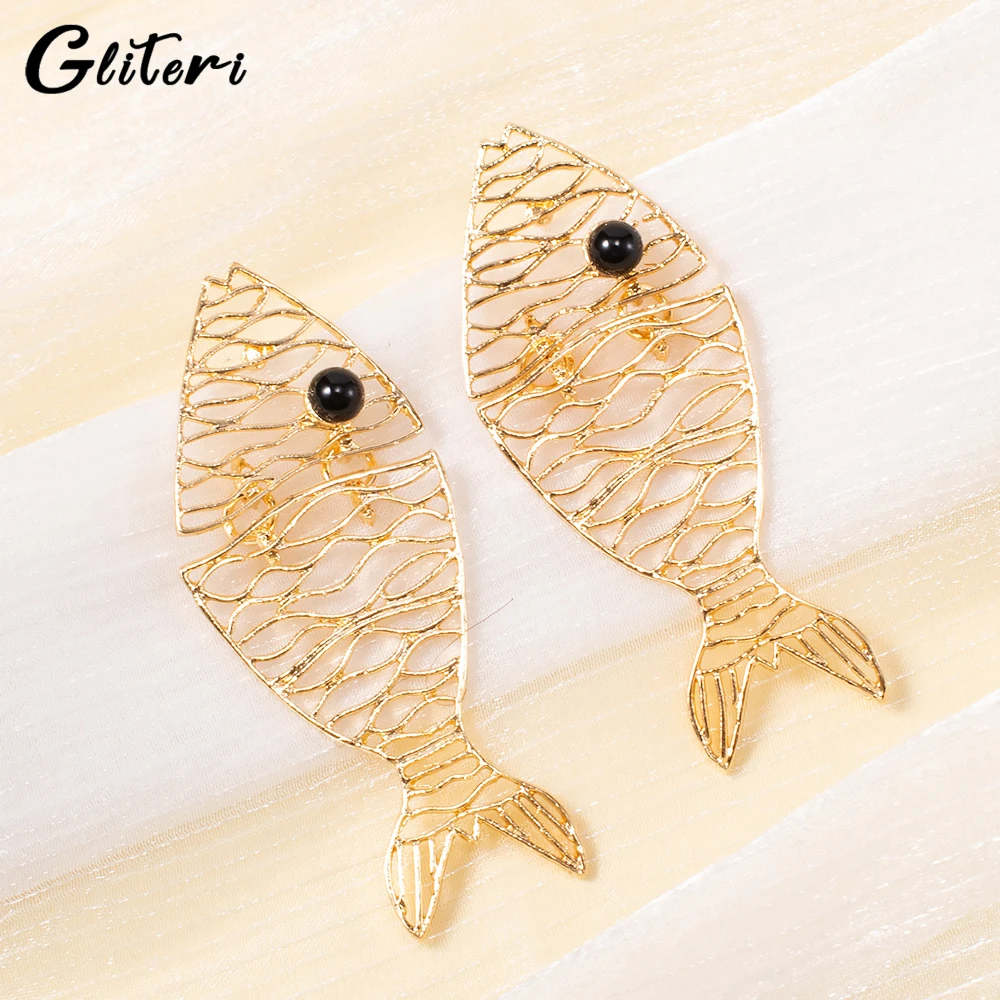 

GEITERI 1Pair Creative Big Fish Earrings For Women Men Unisex Gold Color Silver Color Fish Stud Earring Hiphop Jewelry Party New