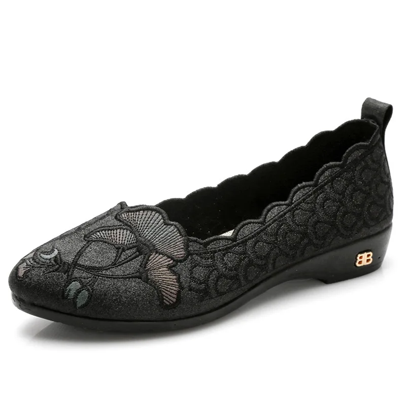 Pointed toe flats women's summer wedged shoes ladies embroidered loafers woman glitter slip on ballet flats shoes free shipping