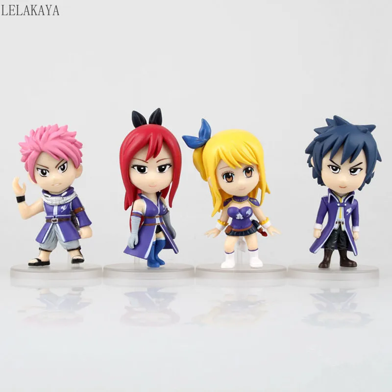 

4 шт. 8 см аниме Сказочный хвост Natsu Erza Scarlet Gray Fullbuster Люси сердцебиения Q версия ПВХ Модель Коллекционная экшн-фигурка игрушка