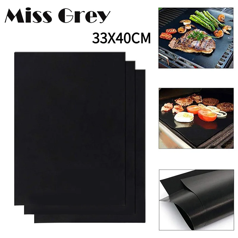 Grill Mat Non-Stick BBQ Pad Reusable Outdoor Baking Mat Easy to Clean Works on Electric Grills Gas Charcoal Barbecue 40x33cm