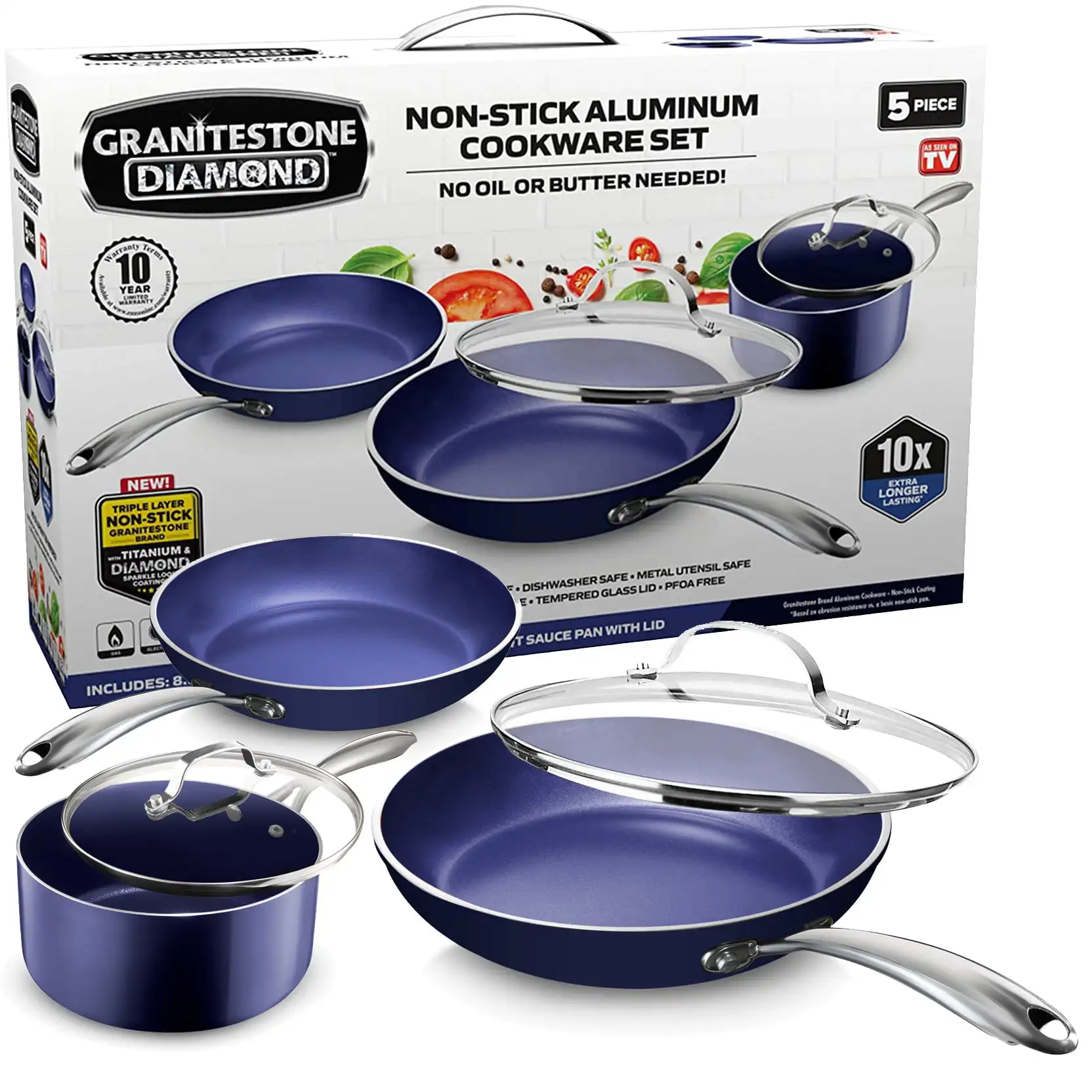 

Blue 5 Piece Cookware Set, Ultra Non-Stick, Dishwasher Safe, Oven Safe