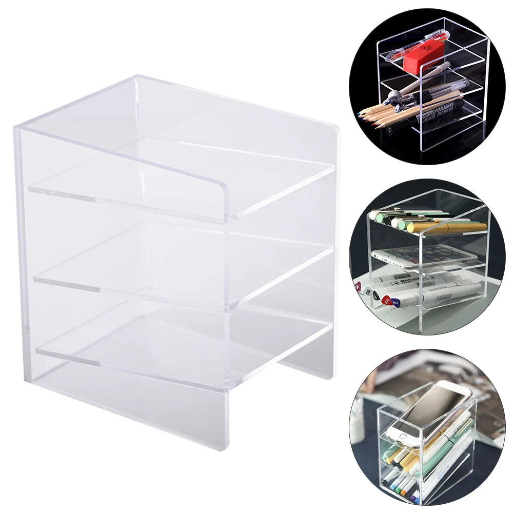 

Pen Holder Organizer Desk Desktop Acrylic Storage Container Box Cups Office Transparent Drawer Display Articles Furnishing