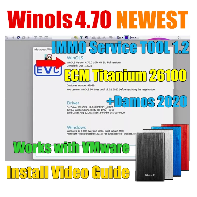Новейшее программное обеспечение для ремонта автомобиля WinOLS 4,7 с плагинами, сервисный Инструмент v1.2 + установка видео v1.2 Damos + ECM TITANIUM 2021 + immo
