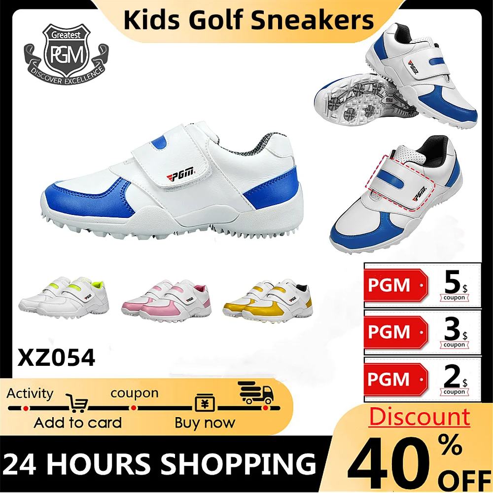 PGM Children'S Golf Sneakers Boys And Girls Non-Slip Breathable Comfortable Outdoor Sports Shoes Waterproof Microfiber Leather