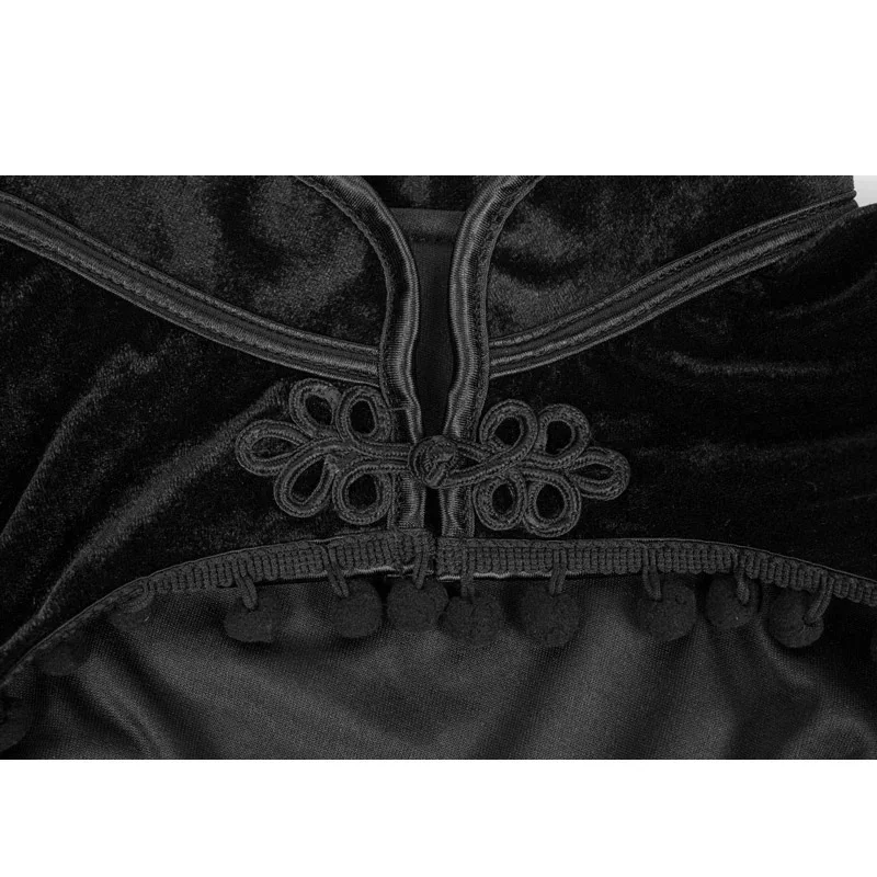 Черный вельветовый в готическом стиле укороченный Женский с длинным рукавом