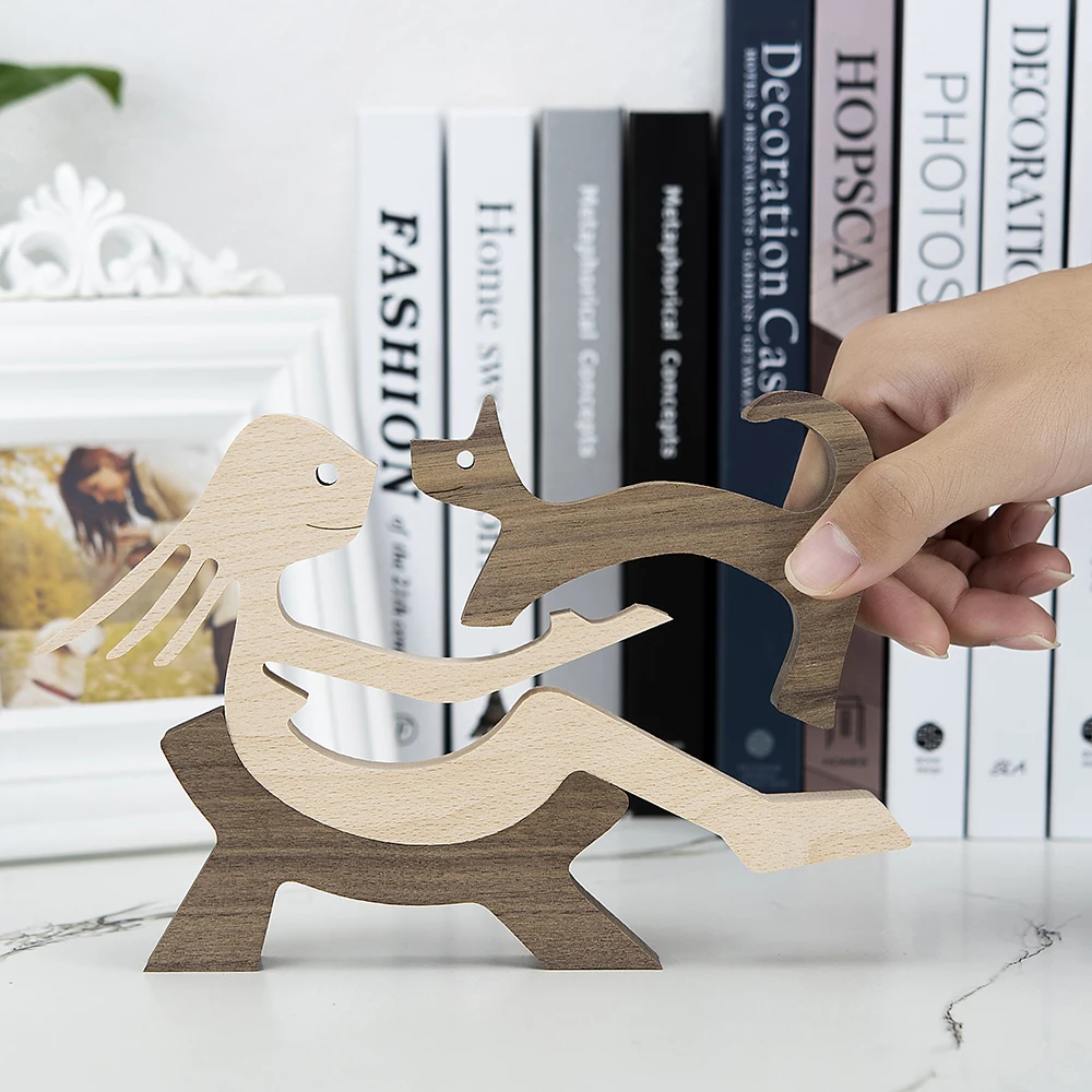 

Relax Human And Cat Sculpture Handmade Desktop Ornament Craft Figurine Home Office Decoration Souvenirs Natural ECO Friendly