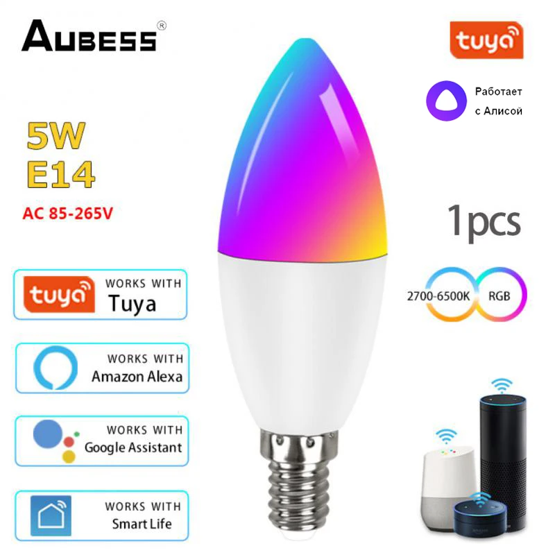 

Tuya Smart WiFi Light Bulb E14 Dimmable LED Candle Lamp APP Smart Wake Up Night Light Compatible With Amazon Alexa Google Home
