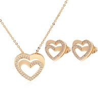 hot sale ladies fashion glamour 18k gold plated womens zircon heart necklace earrings high quality personalized jewelry set