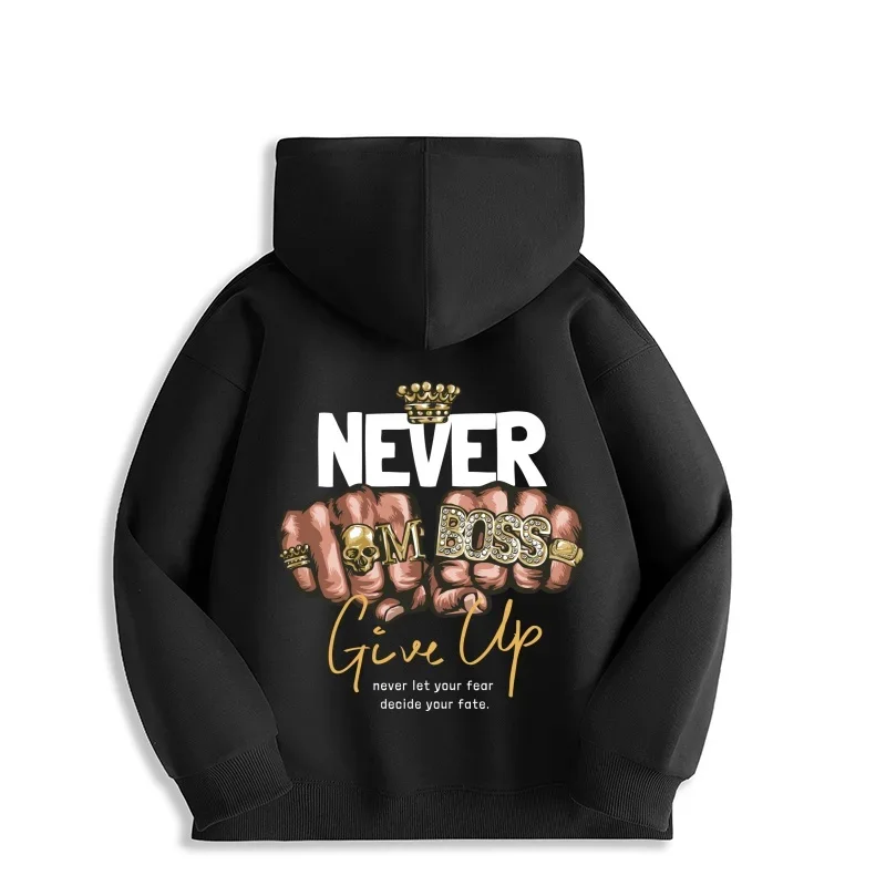 Толстовка Never Give Up — хип-хоп стиль западного побережья графический принт на спине